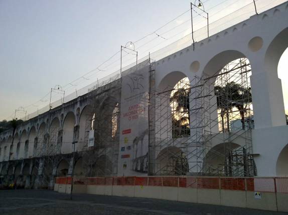 Arcos da Lapa em reforma, no Rio de Janeiro - RJ